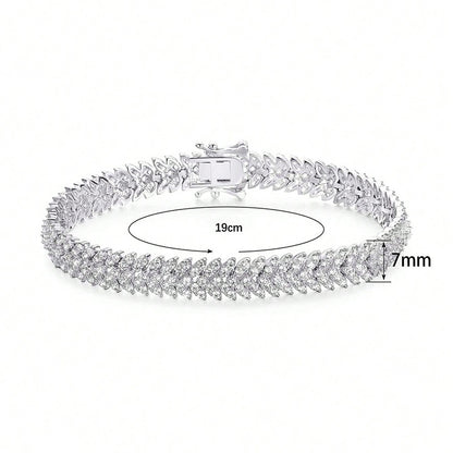 Fashion Chain Bracelet with Fishbone Zircon, Gold and Silver, Elegant Full Diamond Tennis Bracelet for Women, Mother's Day Gift