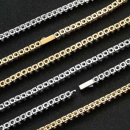 Stainless Steel 316 Polished Spring Ring Tennis Necklace for Men and Women, Fashionable Titanium Steel with Zirconium Stone Jewelry