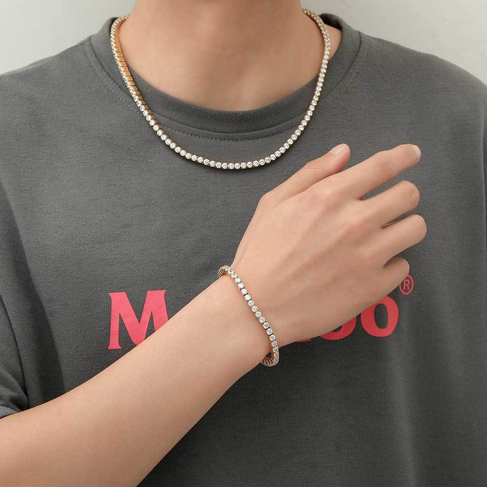 4mm Spring Clasp Stainless Steel Tennis Chain Hip Hop Zircon Men's Bracelet