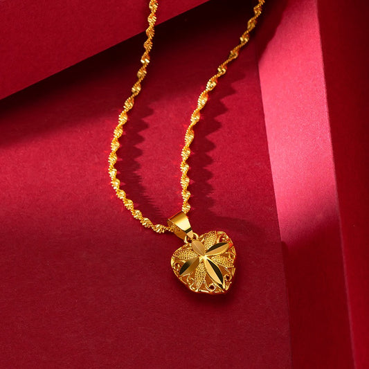 Brass Gold Plated Love Gold Necklace Imitation Gold Necklace Wedding Jewelry With Pendant Set Chain Ethnic Style