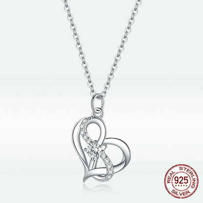 Silver S925 Necklace Women's Heart-Shaped Pendant Jewelry