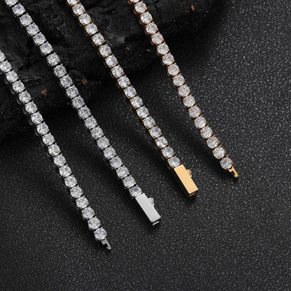 4mm Spring Clasp Stainless Steel Tennis Chain Hip Hop Zircon Men's Bracelet