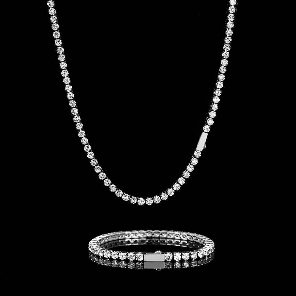 4mm Spring Clasp Stainless Steel Tennis Chain Hip Hop Zircon Men's Bracelet