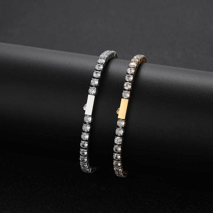 4mm Spring Clasp Stainless Steel Tennis Chain Hip Hop Zircon Men's Bracelet