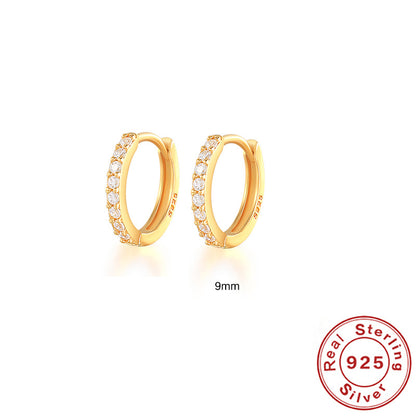 S925 Sterling Silver Circle Earrings with Turquoise and Diamond Inlay 18K Gold Plated Stud Earrings Jewelry