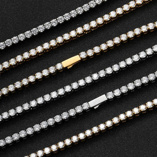 4mm Spring Clasp Stainless Steel Tennis Chain Hip Hop Zircon Men's Bracelet