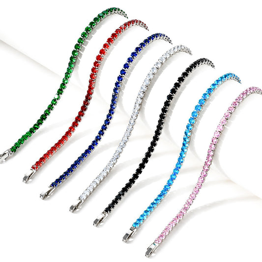 Hip Hop Tennis Zircon Chain Bracelet for Men and Women, Simple Fashion Jewelry