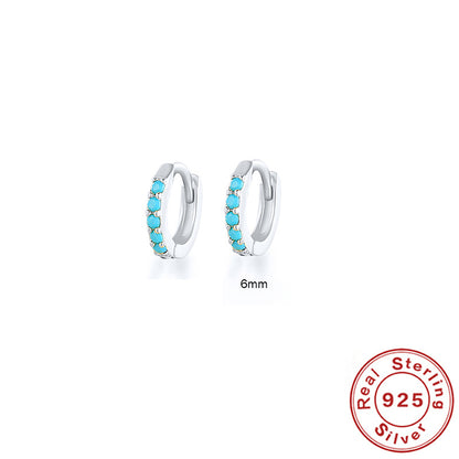 S925 Sterling Silver Circle Earrings with Turquoise and Diamond Inlay 18K Gold Plated Stud Earrings Jewelry